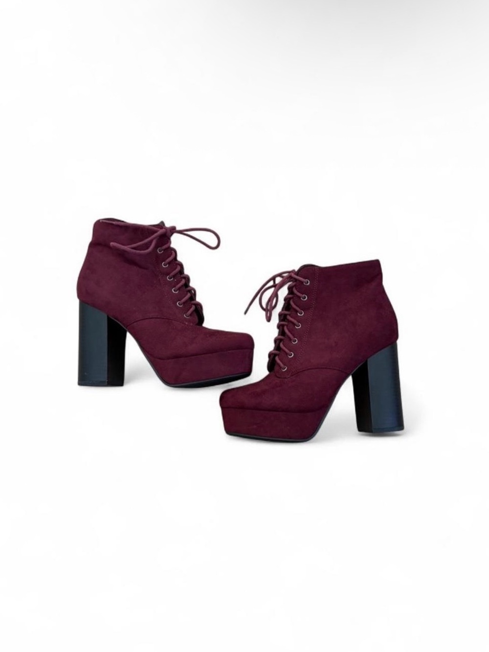 Women's Lace-Up Platform Ankle Boots in Burgundy